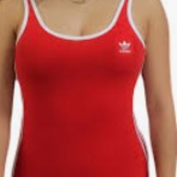 ADIDAS Adicolor 3-Stripes Mini Tank Dress in Scarlet/White Sz LARGE - Picture 4 of 5